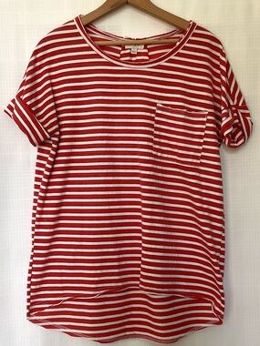Umgee Red and White Striped Pocket Tee with oversized fit